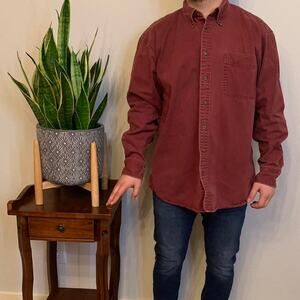 Cabelas Long Sleeve Button Up Shirt LT Red Wine Cotton Heavy Denim/Flannel/Thick